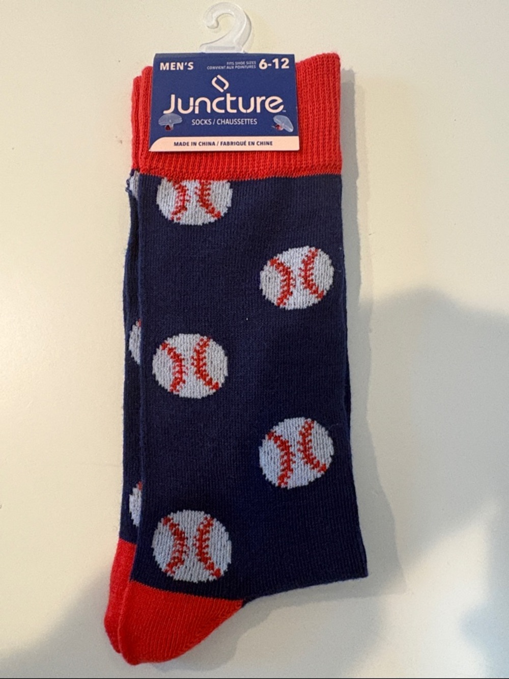 Juncture Men's Navy Baseball Crew Socks with Red Accents